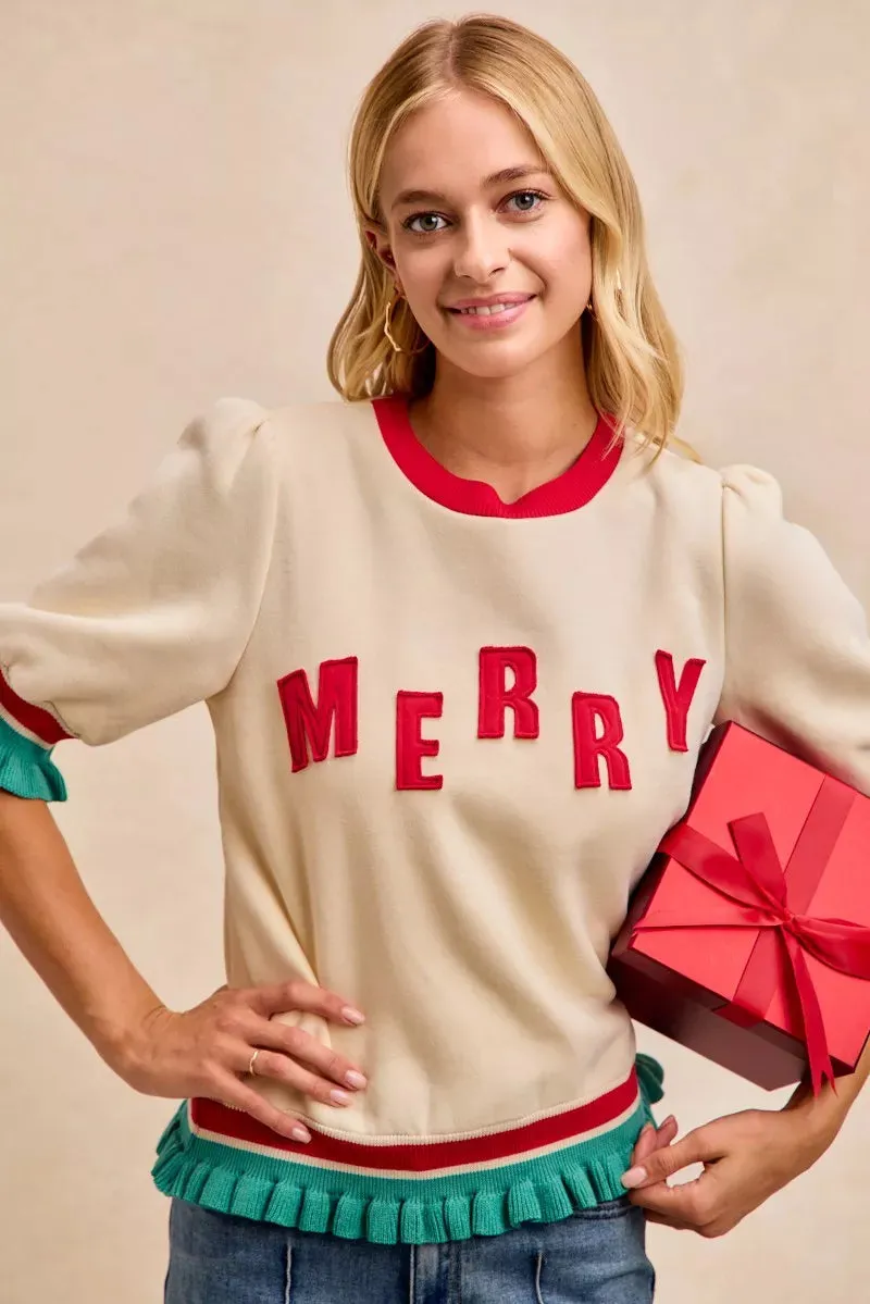 BiBi Christmas Merry Letter Patches Contrast Banded Top sold by Charming Charlie product image thumbnail 4