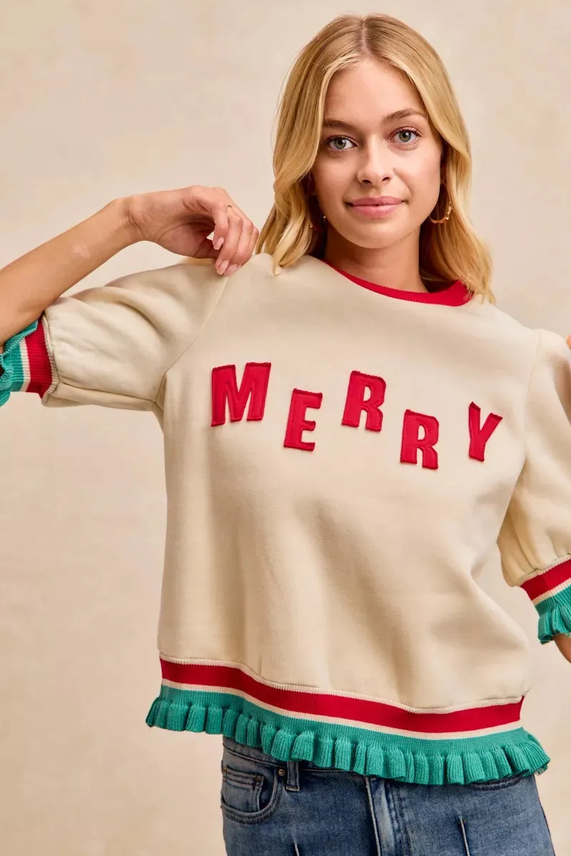BiBi Christmas Merry Letter Patches Contrast Banded Top sold by Charming Charlie product image thumbnail 5