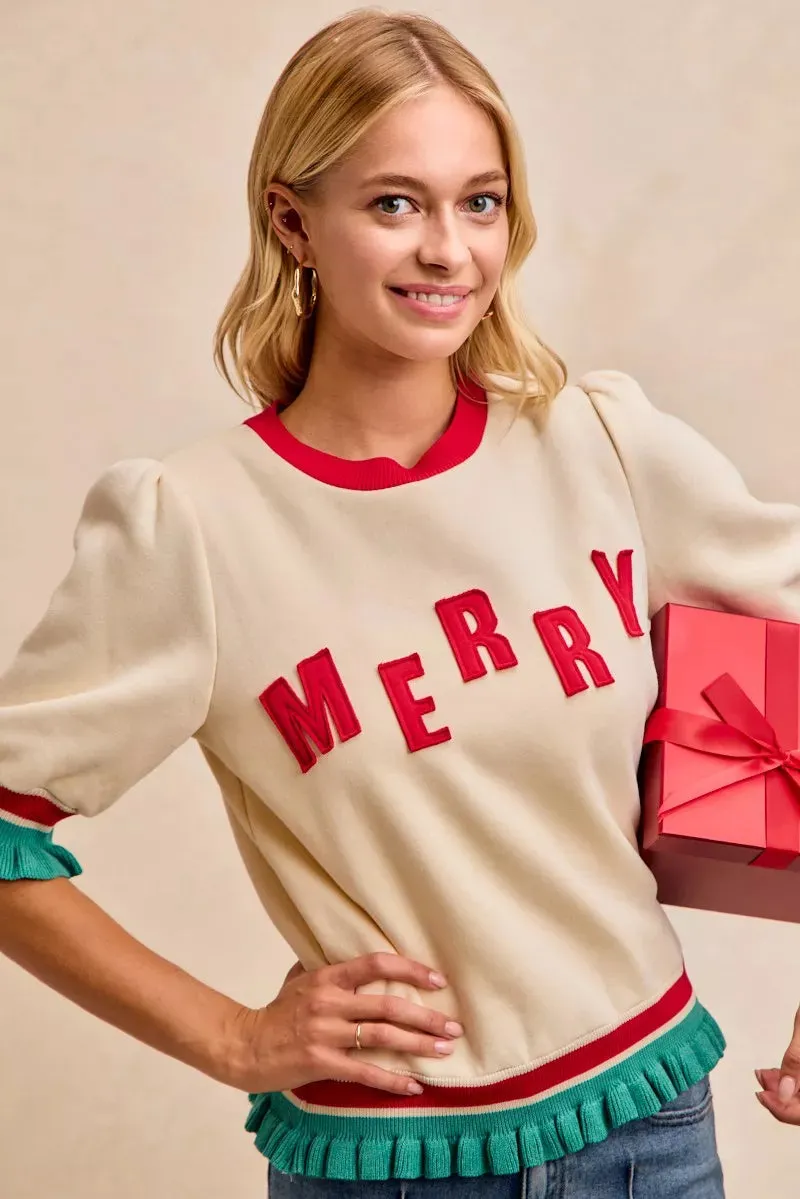 BiBi Christmas Merry Letter Patches Contrast Banded Top sold by Charming Charlie product image thumbnail 2