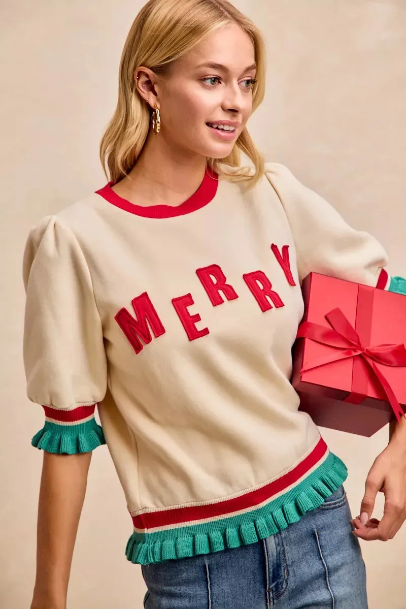 BiBi Christmas Merry Letter Patches Contrast Banded Top sold by Charming Charlie product image thumbnail 3