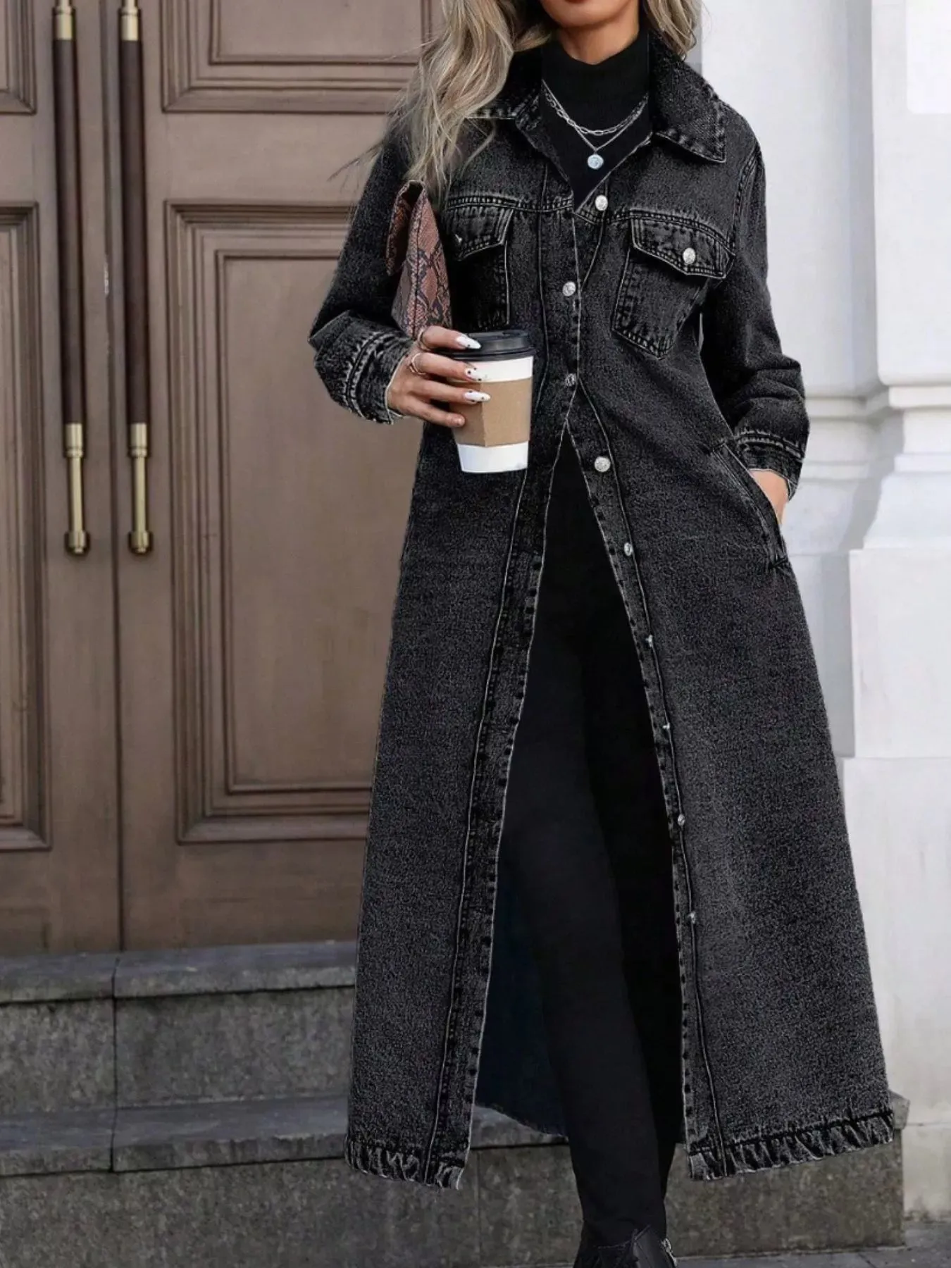 Longline Button-Front Denim Jacket sold by Charming Charlie product image thumbnail 5