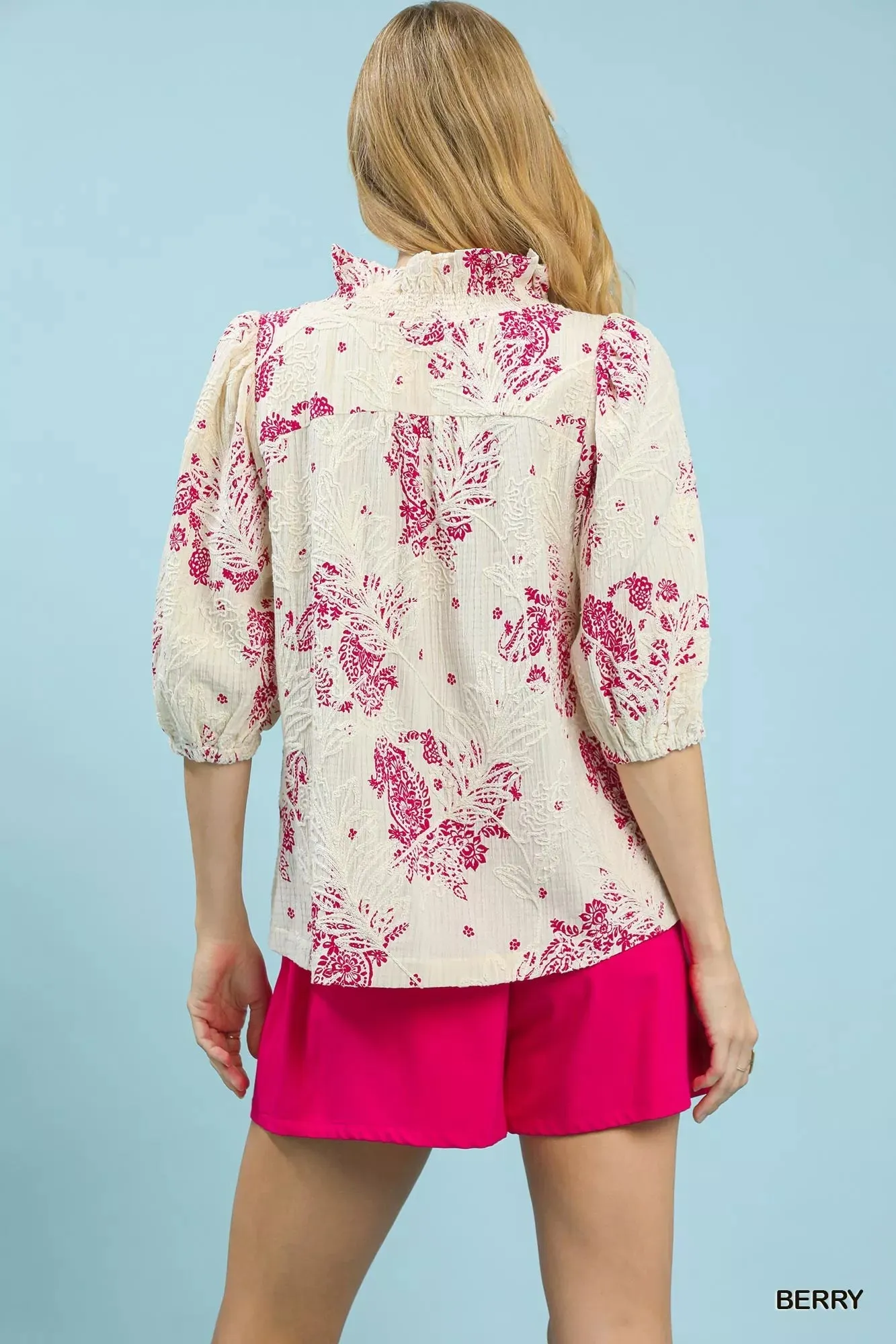 Umgee Floral Embroidered Blouse with Ruffle Trim sold by Charming Charlie product image thumbnail 2