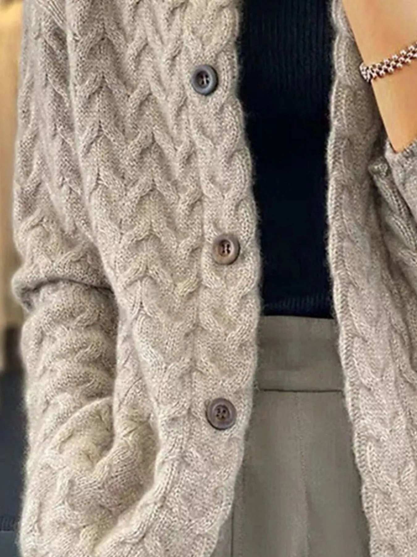 Textured Knit Button-Down Cardigan sold by Charming Charlie product image thumbnail 3