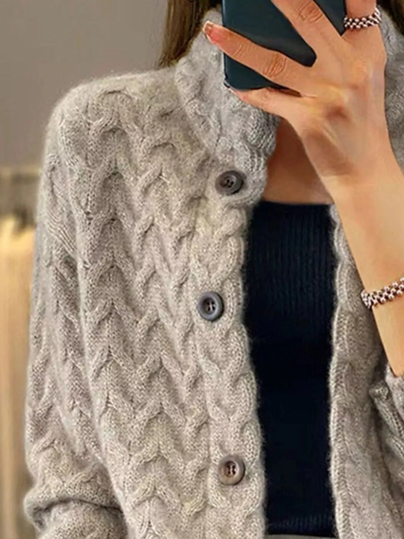 Textured Knit Button-Down Cardigan sold by Charming Charlie product image thumbnail 2