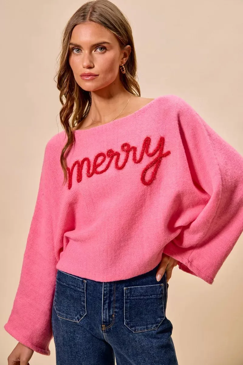 SO ME Merry Tinsel Lettering Christmas Sweater Top sold by Charming Charlie product image thumbnail 4