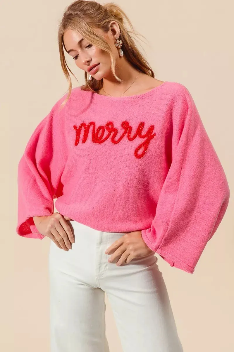 SO ME Merry Tinsel Lettering Christmas Sweater Top sold by Charming Charlie