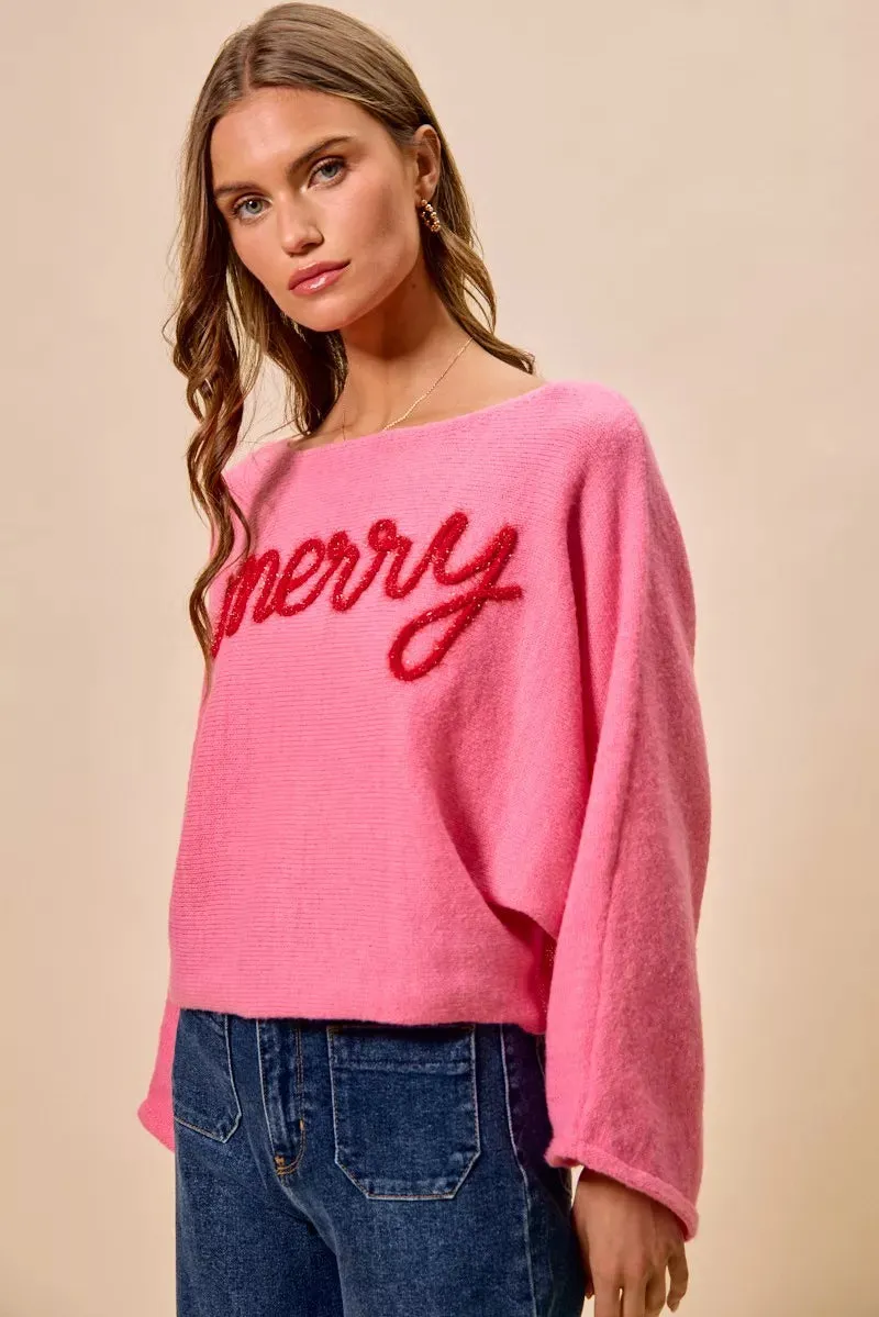 SO ME Merry Tinsel Lettering Christmas Sweater Top sold by Charming Charlie product image thumbnail 5