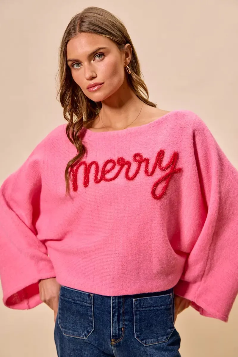 SO ME Merry Tinsel Lettering Christmas Sweater Top sold by Charming Charlie product image thumbnail 3