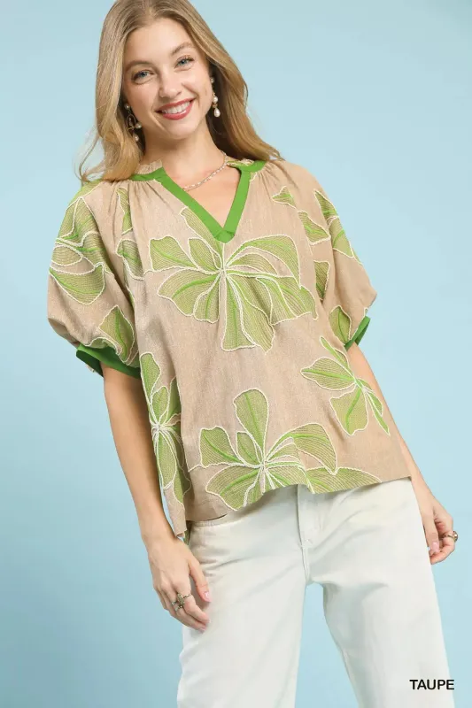 Umgee Embroidered V-Neck Short Sleeve Top sold by Charming Charlie