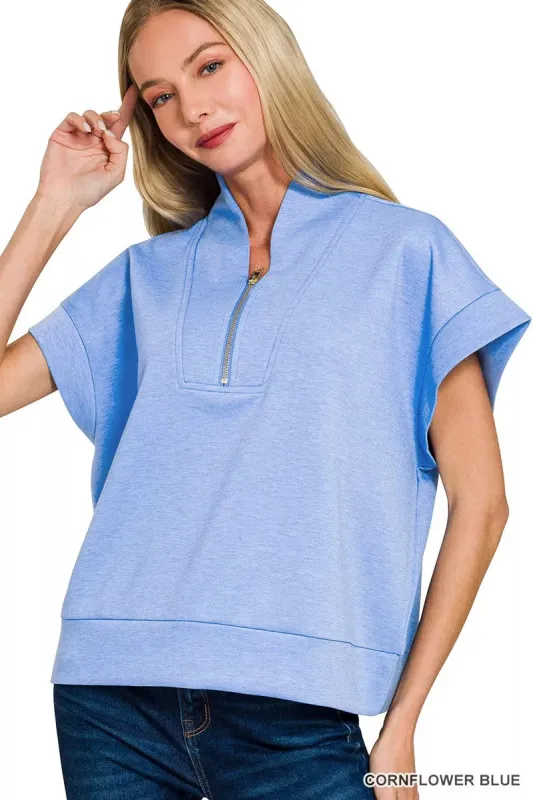 Zenana Scuba High Neck Half Zip Top sold by Charming Charlie