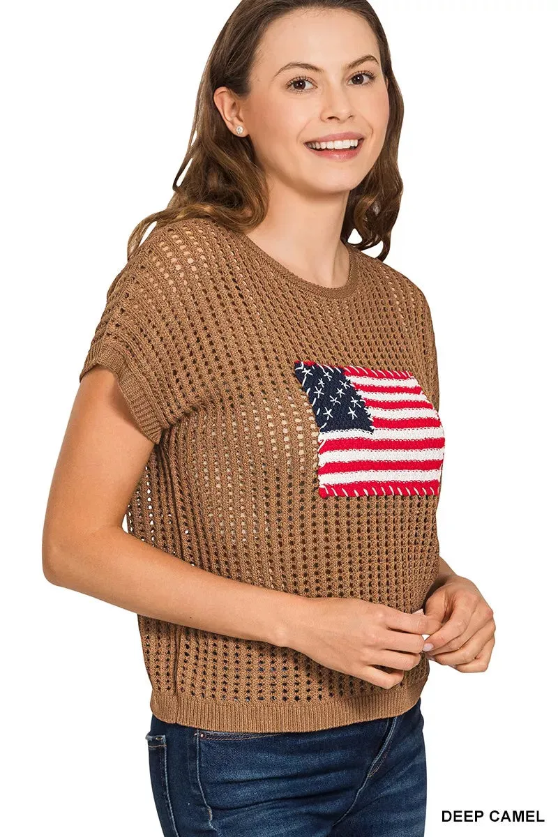 Zenana Viscose American Flag Openwork Knit Top sold by Charming Charlie product image thumbnail 2
