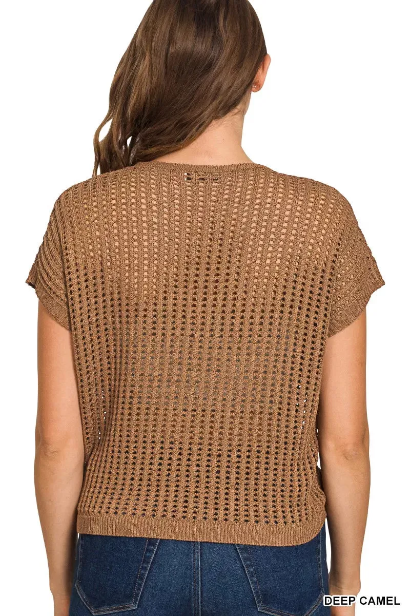 Zenana Viscose American Flag Openwork Knit Top sold by Charming Charlie product image thumbnail 3