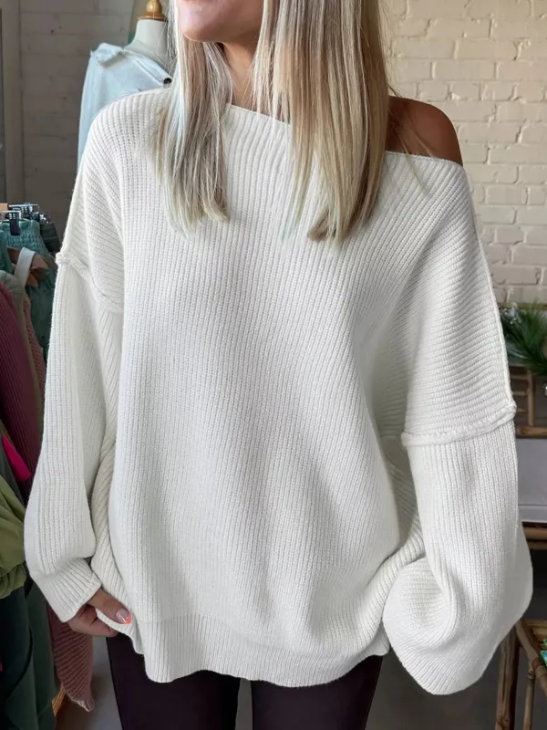 One Shoulder Ribbed Knit Sweater sold by Charming Charlie