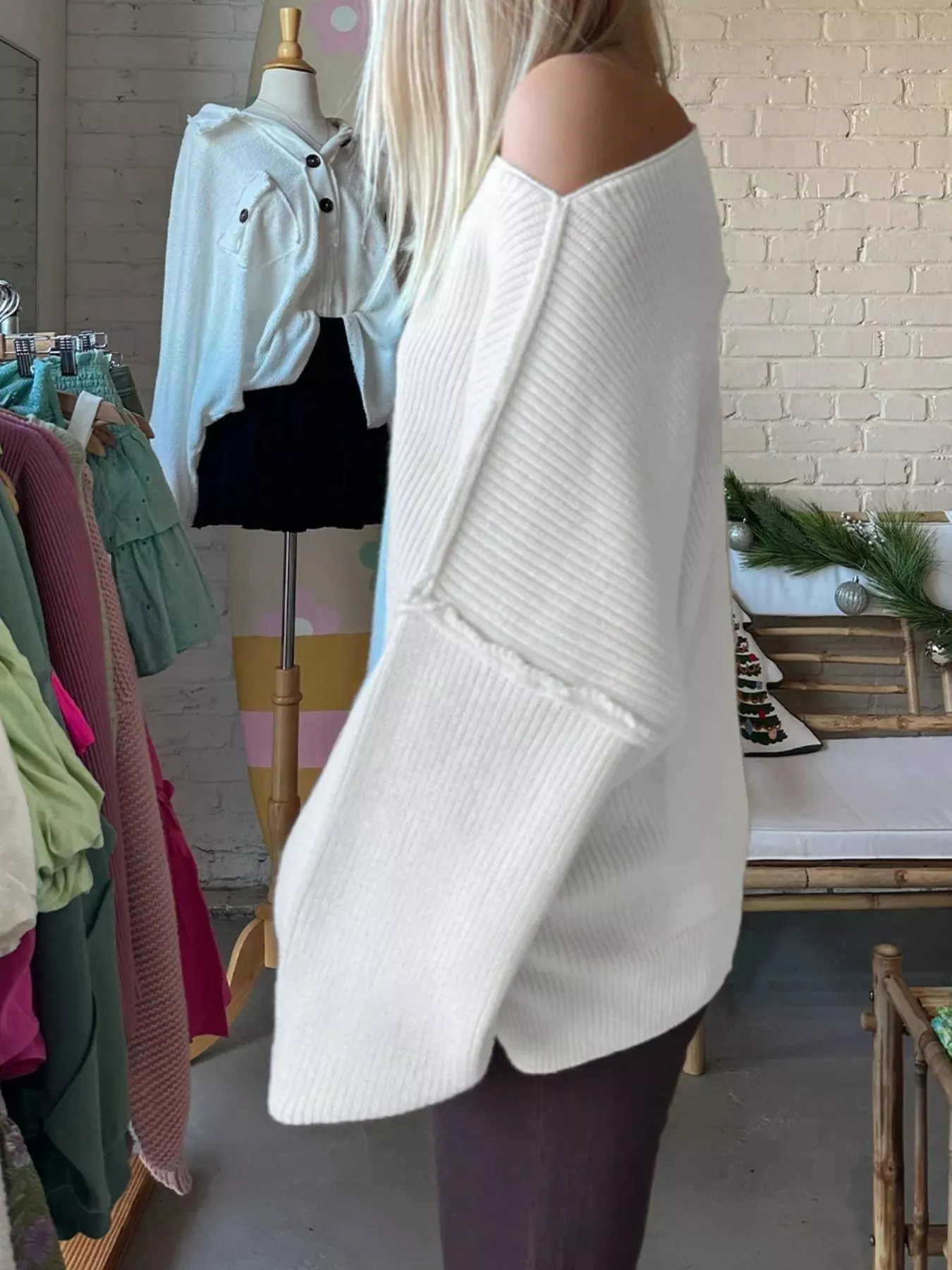 One Shoulder Ribbed Knit Sweater sold by Charming Charlie product image thumbnail 2