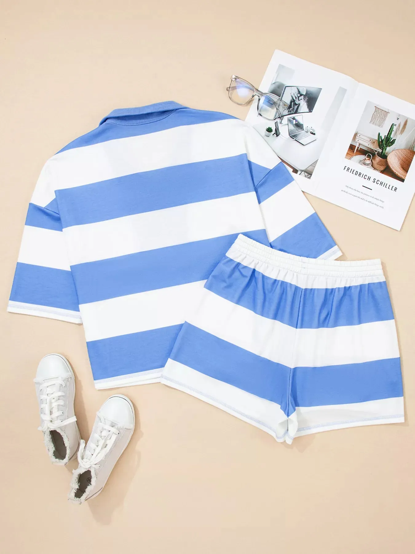 Stripe Seam Detail Half Zip Oversize Tee Casual Shorts 2pcs Set sold by Charming Charlie product image thumbnail 4