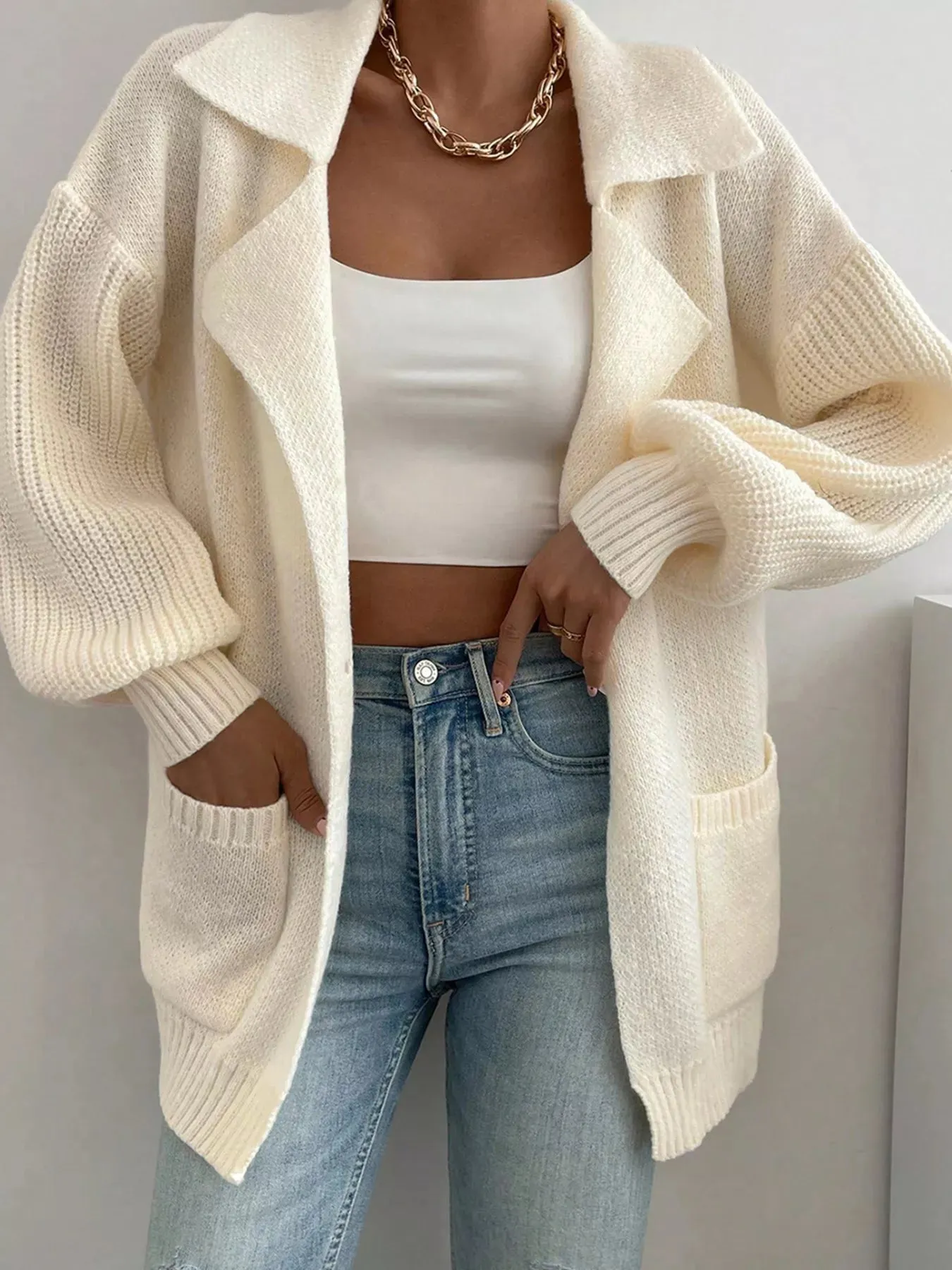 Solid Color Knit Lapel Collar Single Button Sweater Cardigan sold by Charming Charlie product image thumbnail 4