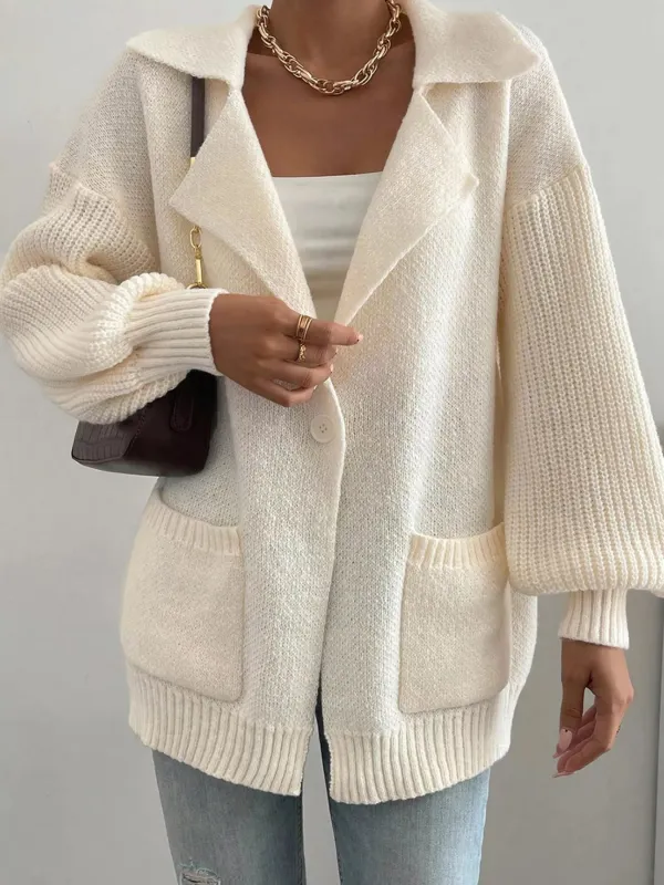 Solid Color Knit Lapel Collar Single Button Sweater Cardigan sold by Charming Charlie