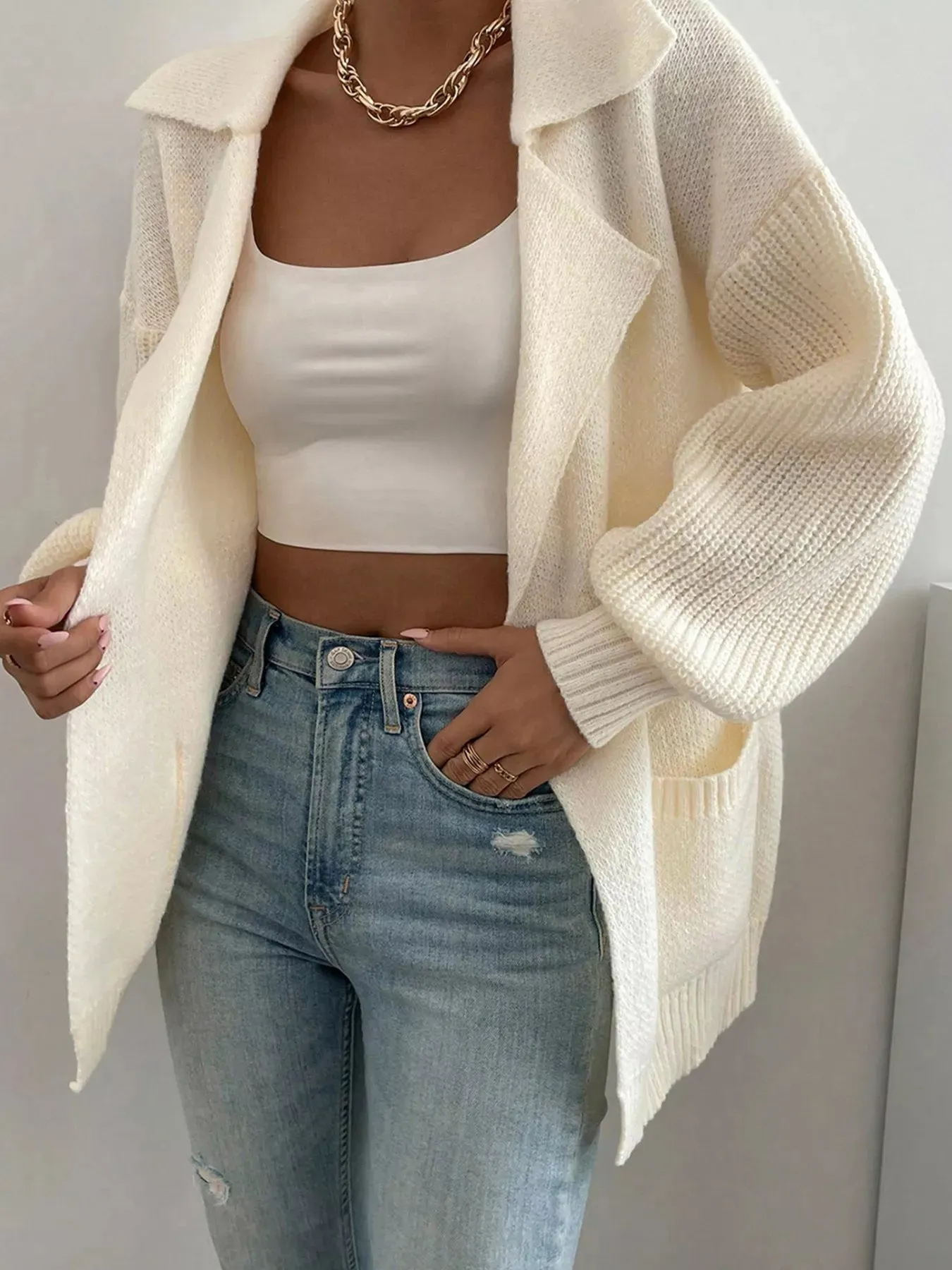 Solid Color Knit Lapel Collar Single Button Sweater Cardigan sold by Charming Charlie product image thumbnail 5