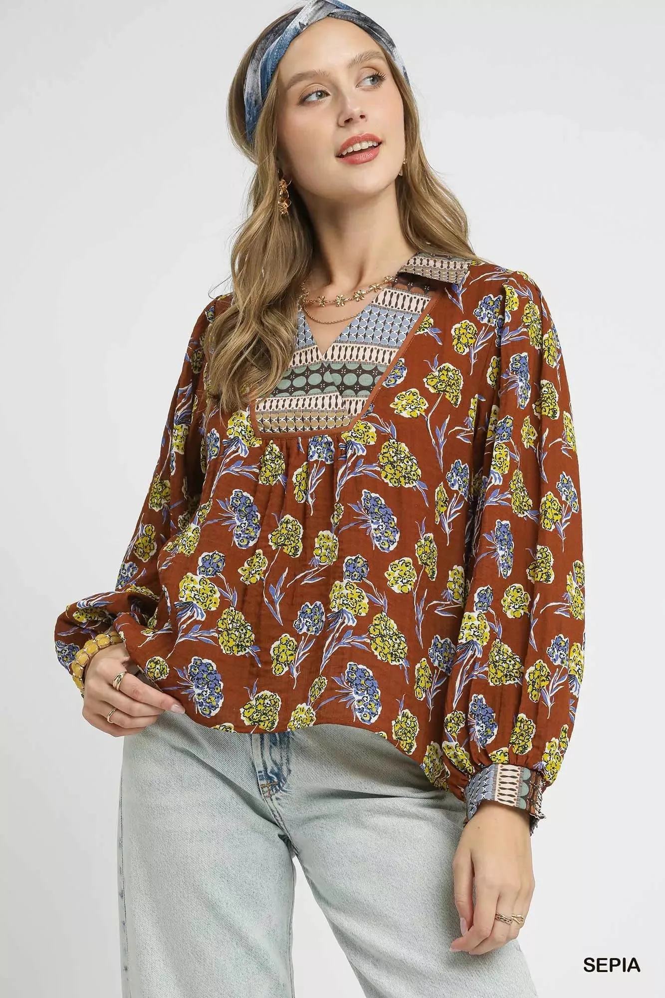 Umgee Floral Print Collar Blouse sold by Charming Charlie