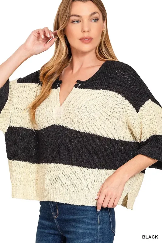 Zenana Split Neck Stripe Sweater sold by Charming Charlie