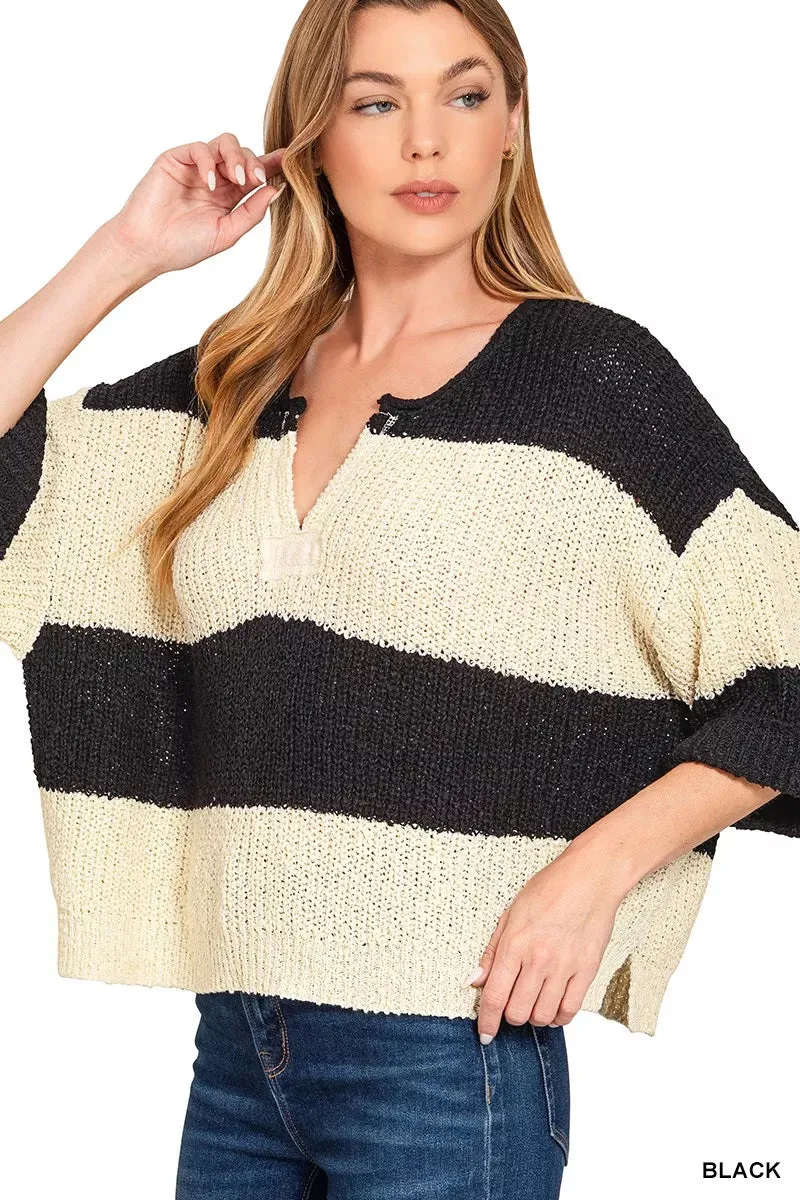 Zenana Split Neck Stripe Sweater sold by Charming Charlie