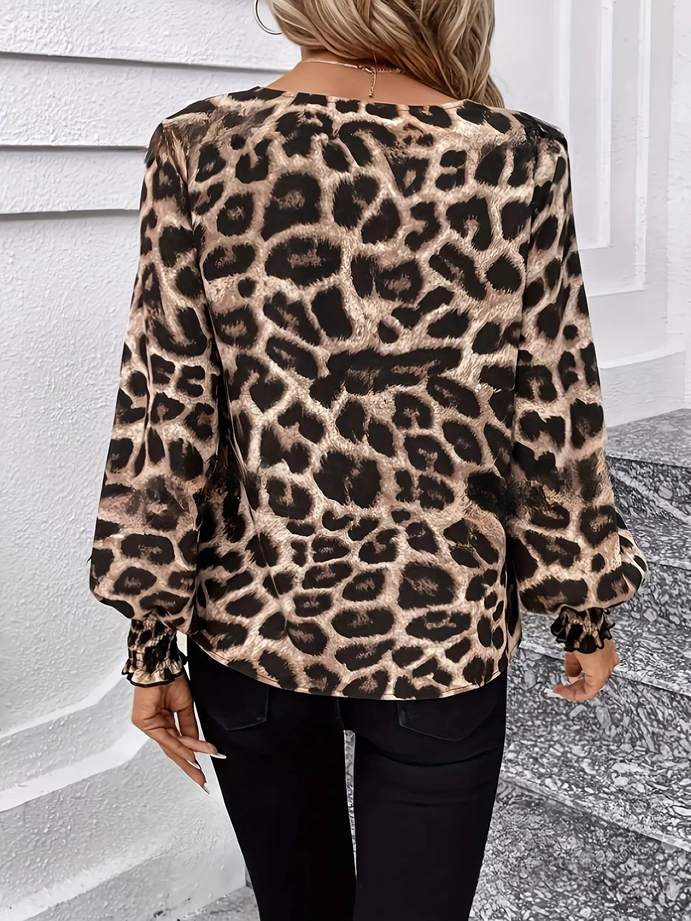 Leopard V-Neck Long Sleeve Blouse sold by Charming Charlie product image thumbnail 5