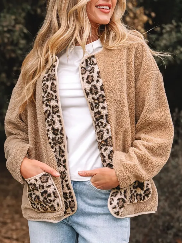 Casual Leopard Print Accent Plush Jacket with Pockets sold by Charming Charlie
