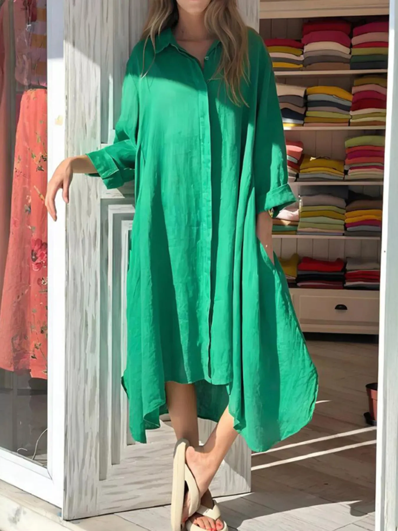 Button Front Long Sleeve Shirt Dress sold by Charming Charlie