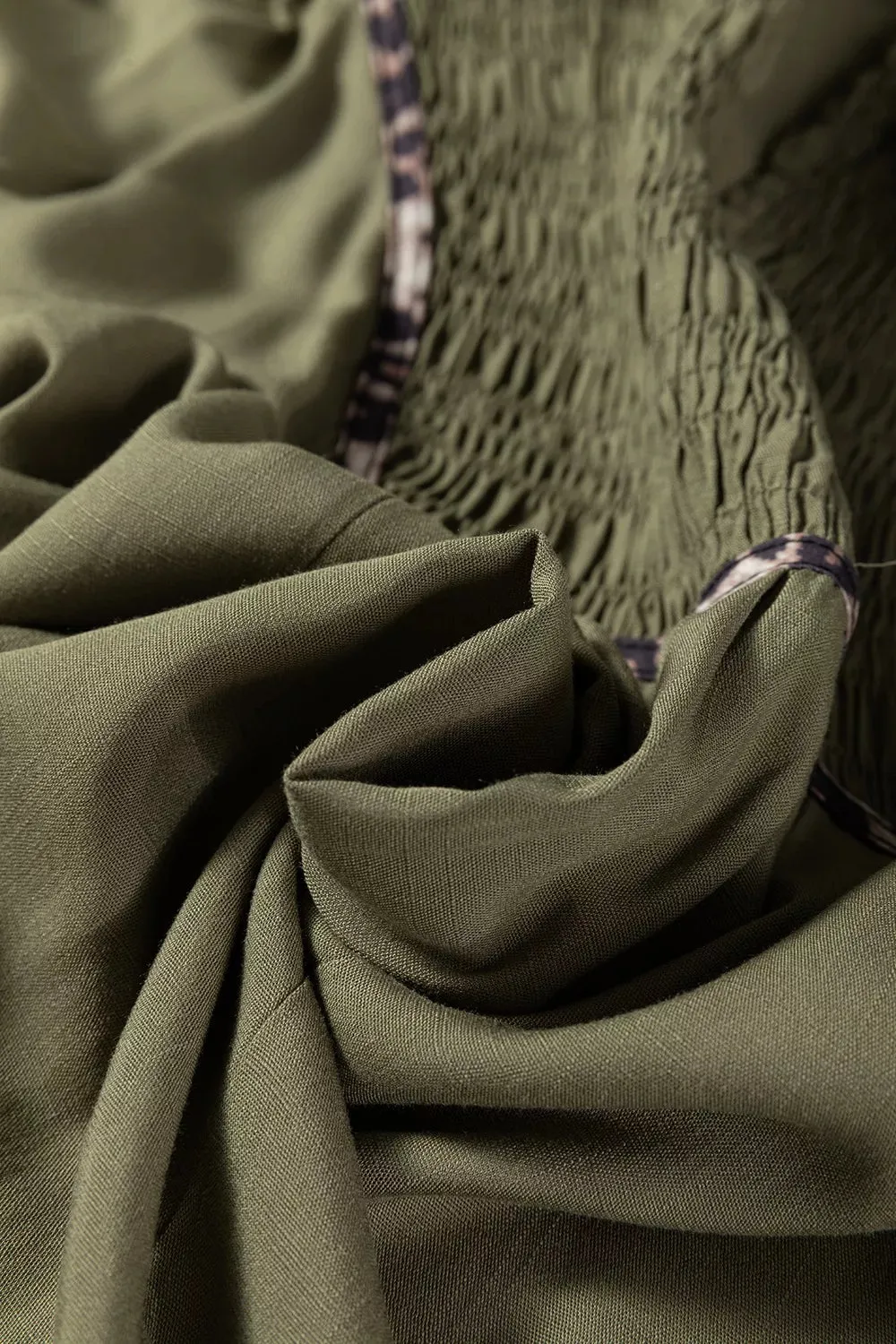 Collared V Neck Smocked Detail Contrast Leopard Trim Dress sold by Charming Charlie product image thumbnail 4