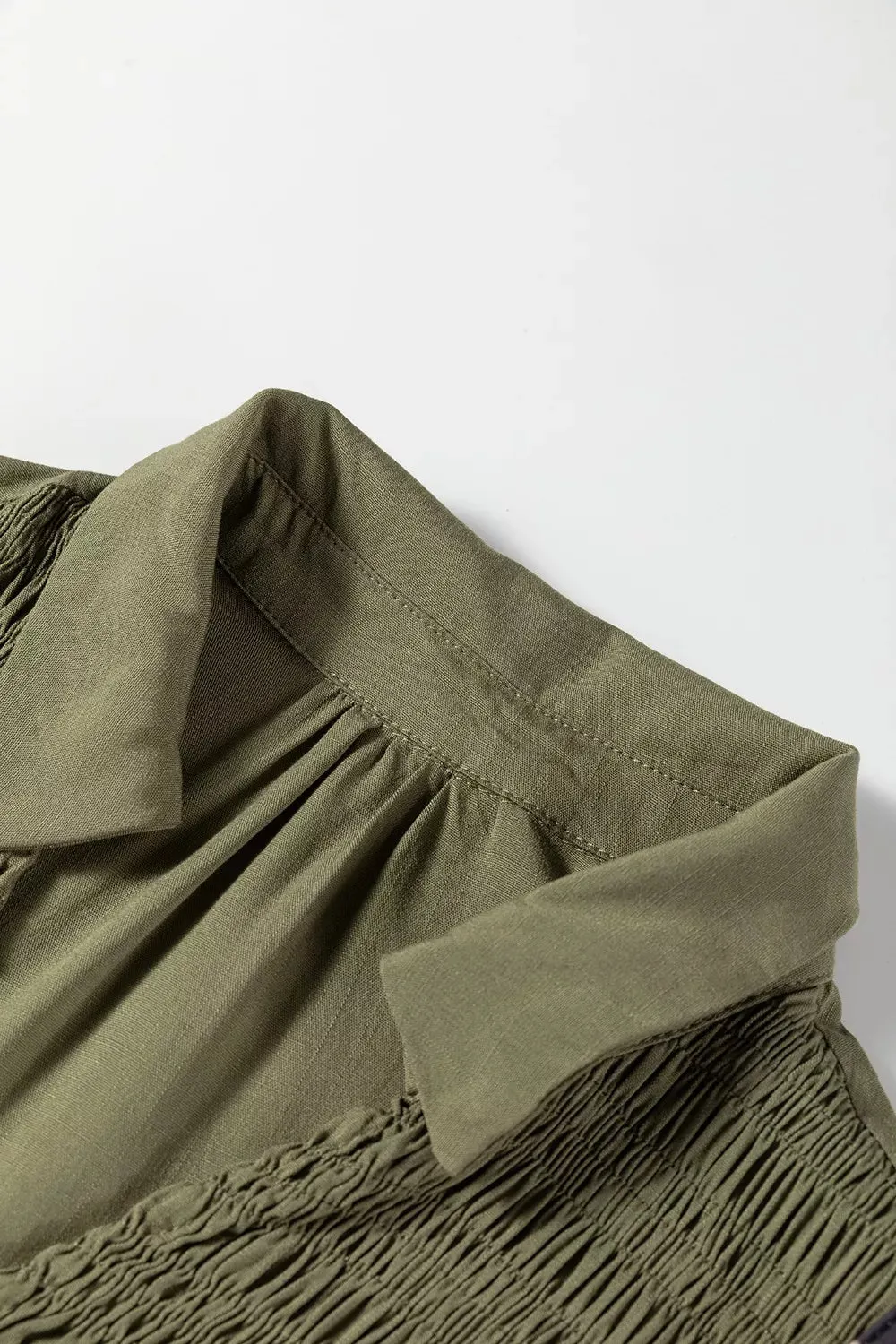 Collared V Neck Smocked Detail Contrast Leopard Trim Dress sold by Charming Charlie product image thumbnail 3