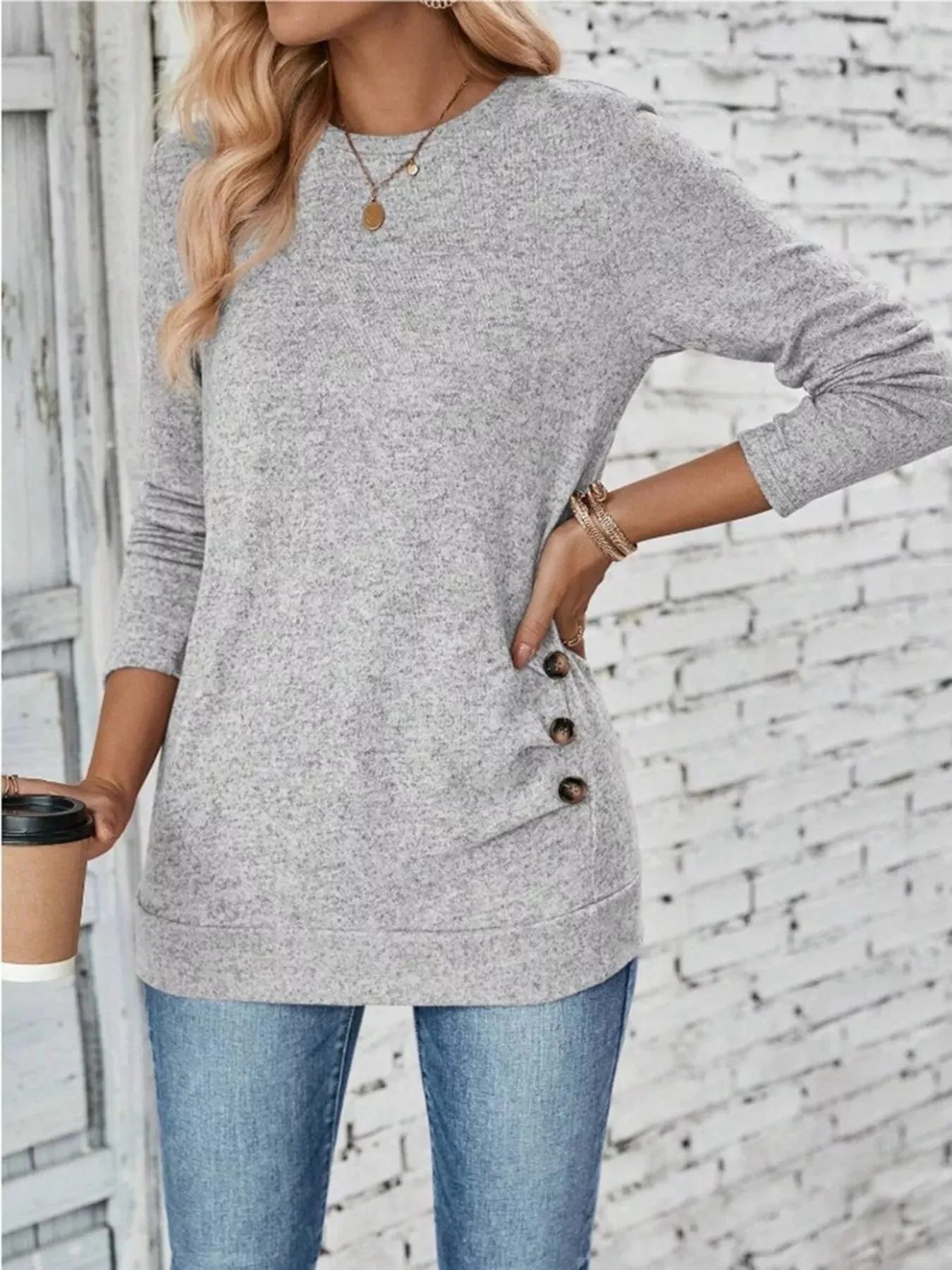 Casual Decor Button Long Sleeve T-Shirt sold by Charming Charlie product image thumbnail 4