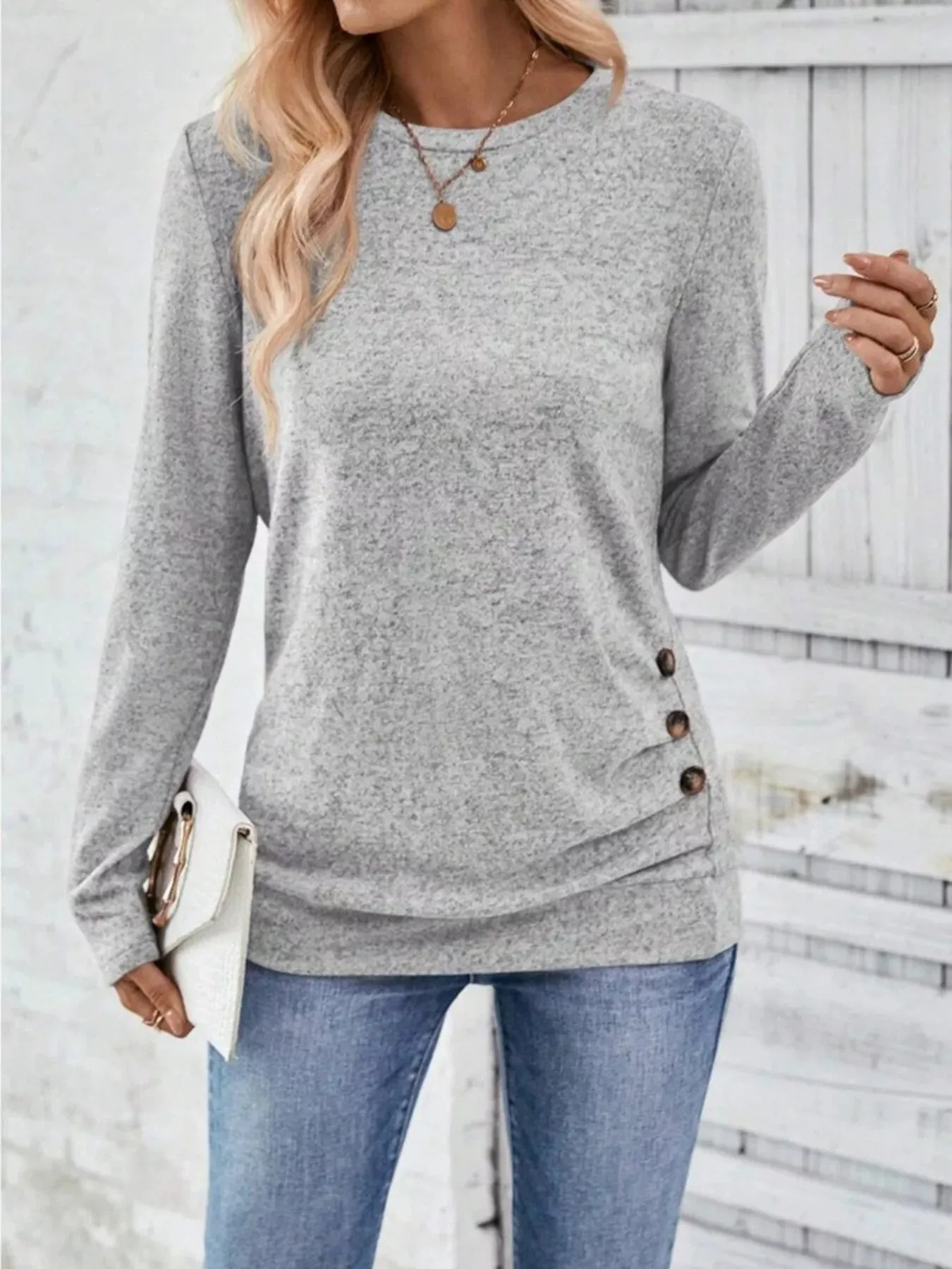 Casual Decor Button Long Sleeve T-Shirt sold by Charming Charlie product image thumbnail 2