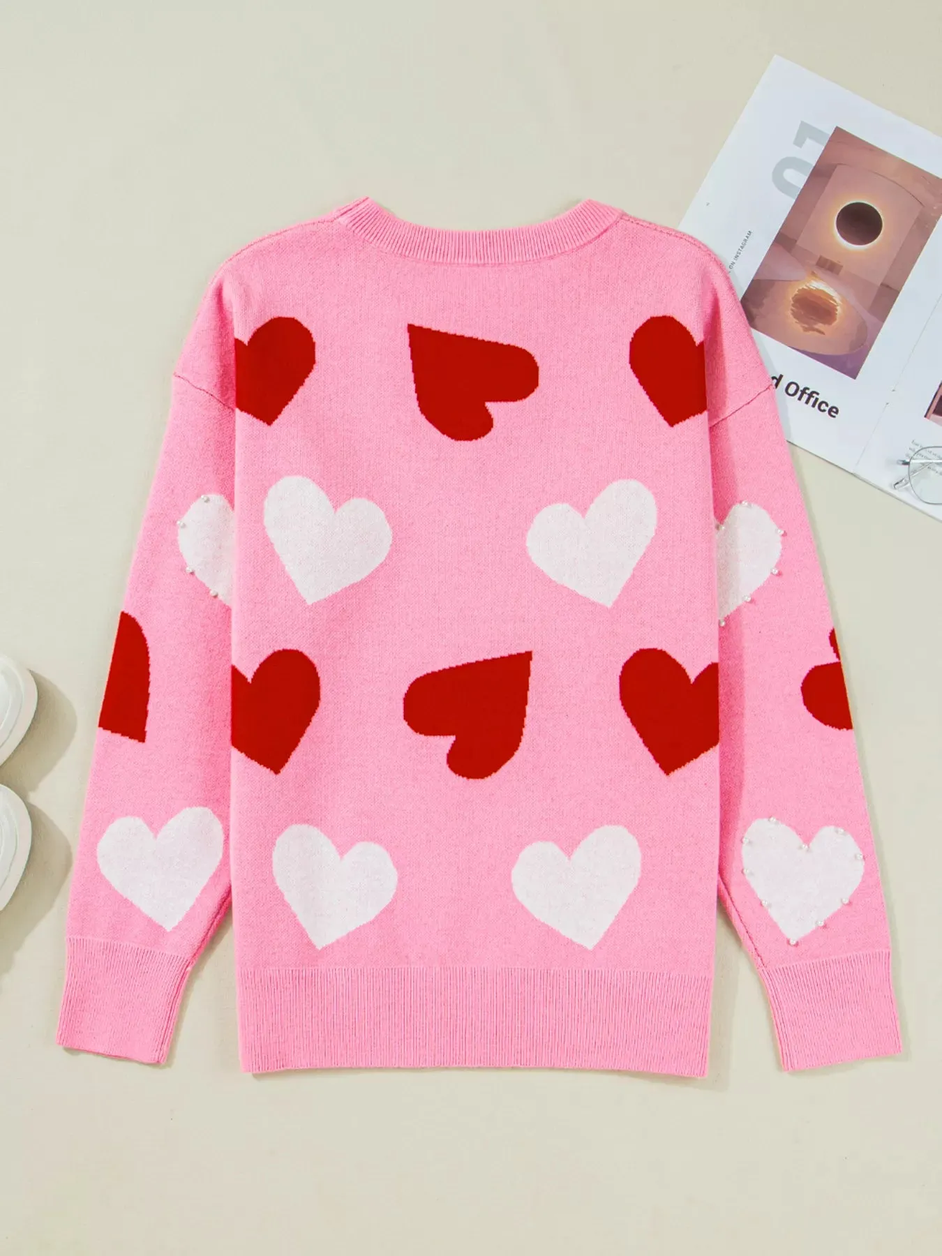 Pearl Embellished Heart Pattern Valentines Day Sweater sold by Charming Charlie product image thumbnail 4