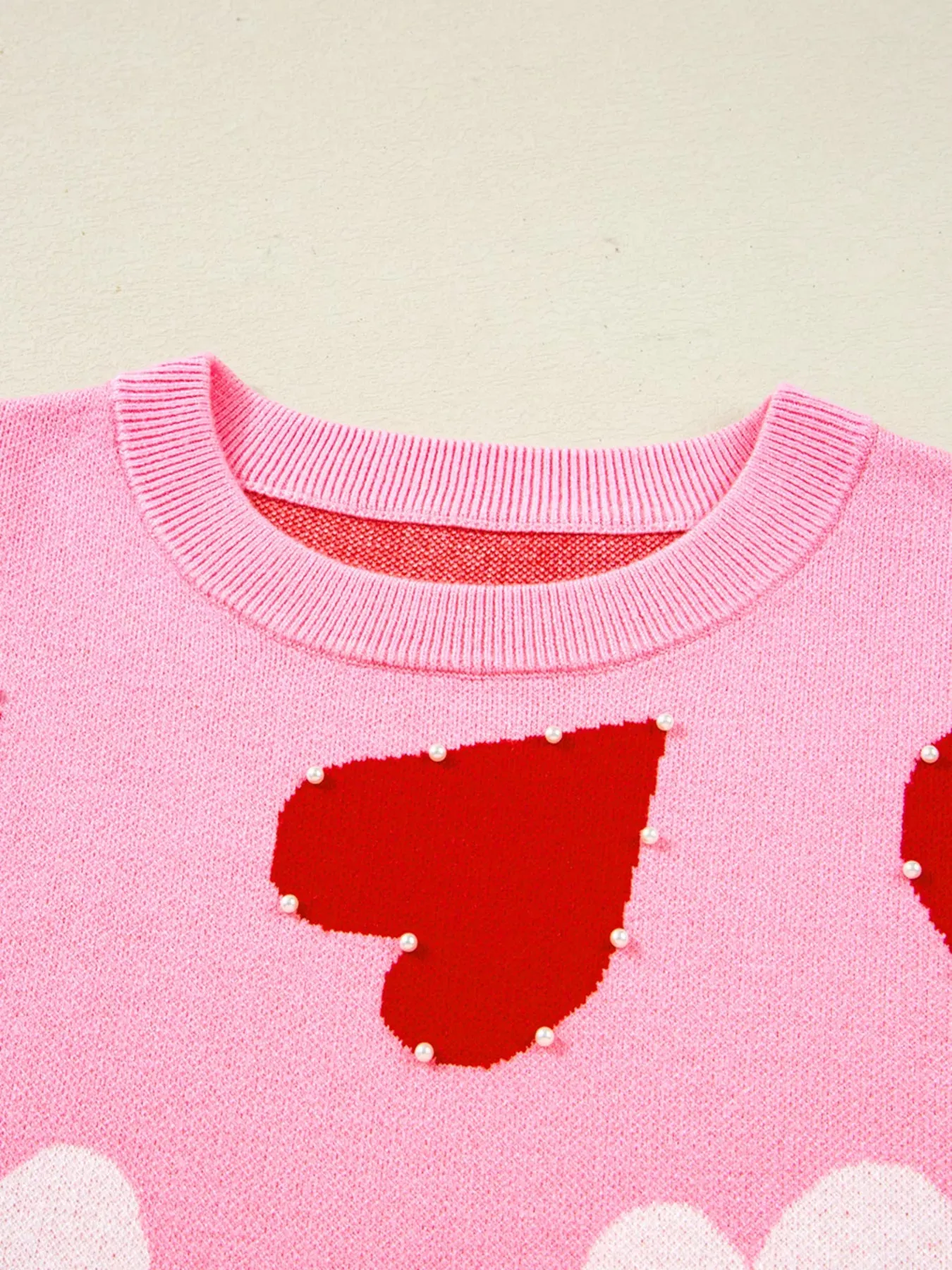 Pearl Embellished Heart Pattern Valentines Day Sweater sold by Charming Charlie product image thumbnail 5