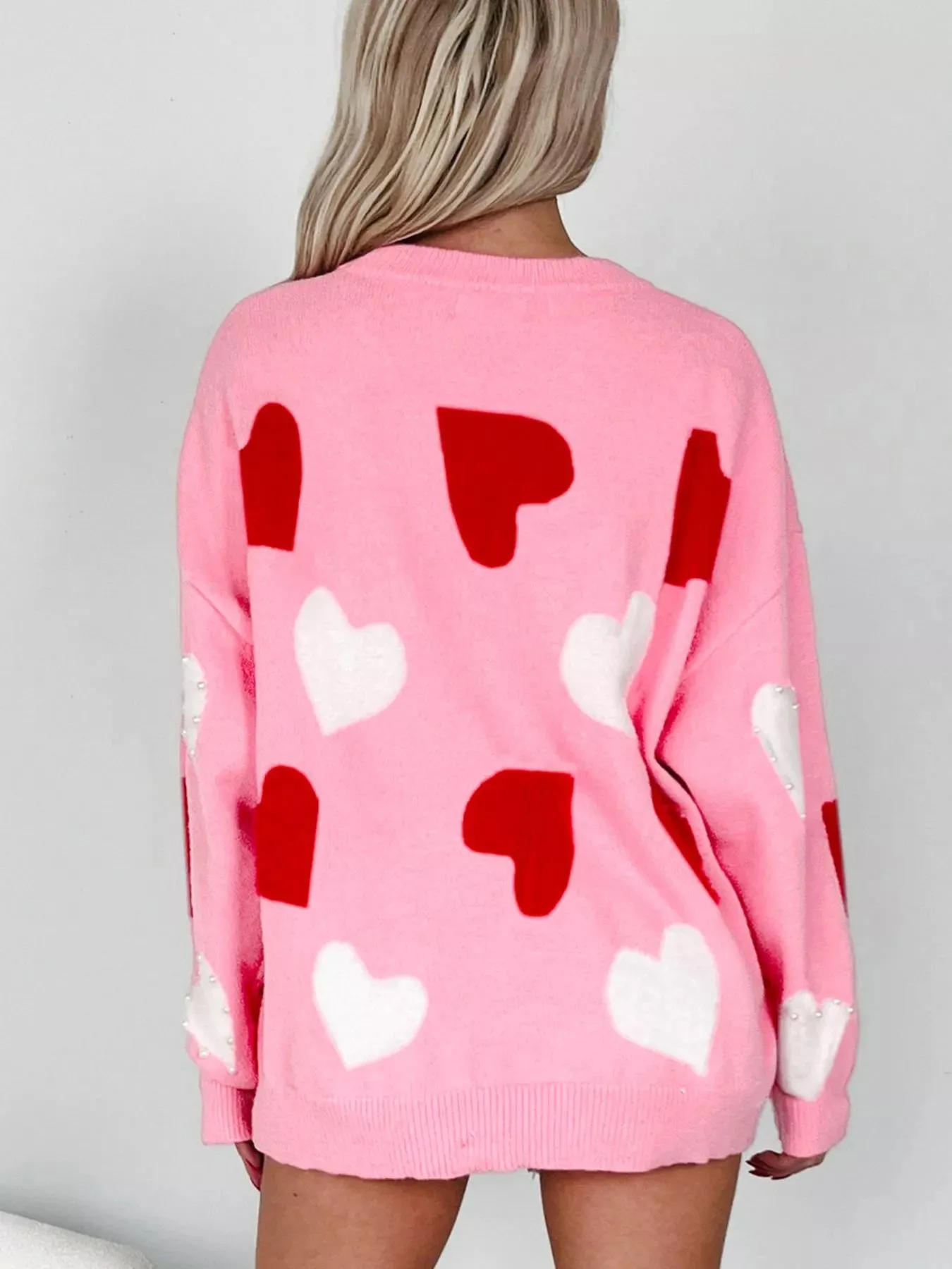 Pearl Embellished Heart Pattern Valentines Day Sweater sold by Charming Charlie product image thumbnail 2
