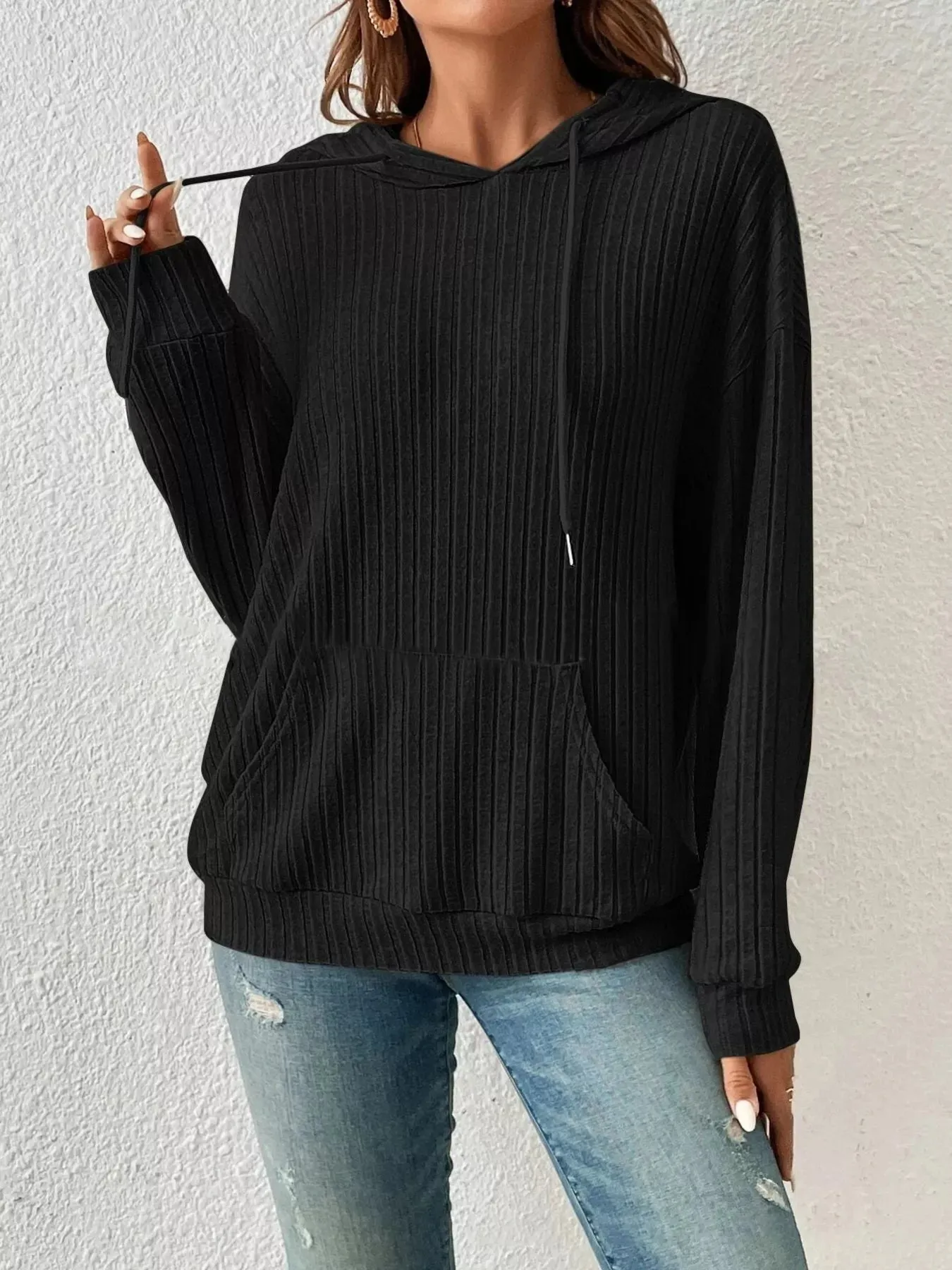 Ribbed Knit Long Sleeve Hoodie sold by Charming Charlie product image thumbnail 4