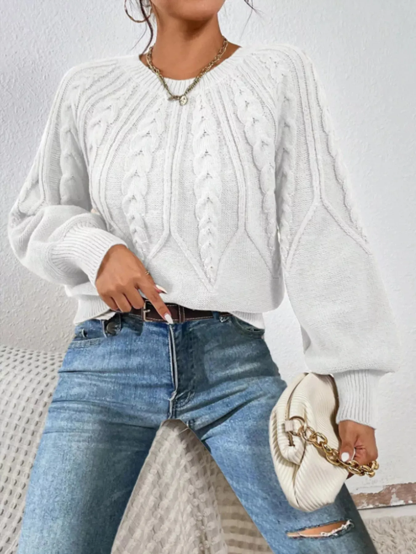 Cable Knit Long Sleeve Sweater sold by Charming Charlie product image thumbnail 5
