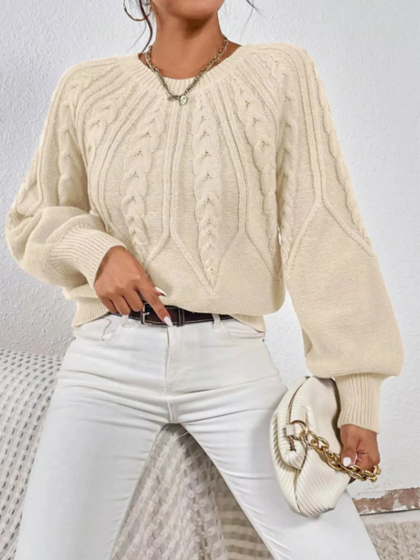 Cable Knit Long Sleeve Sweater sold by Charming Charlie product image thumbnail 2