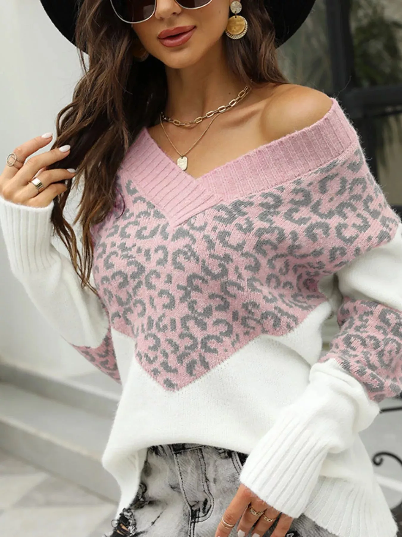 Leopard V-Neck Long Sleeve Sweater sold by Charming Charlie product image thumbnail 5