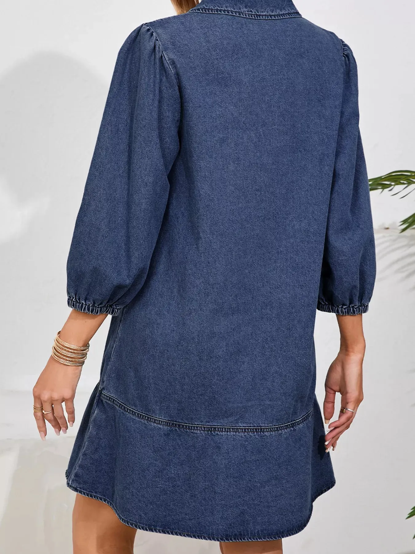 V Neck Collared Single Chest Pocket Long Sleeve Denim Dress sold by Charming Charlie product image thumbnail 2