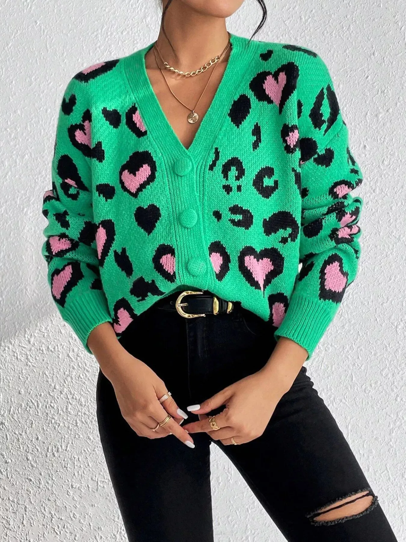 Leopard Button Front Cardigan sold by Charming Charlie product image thumbnail 2