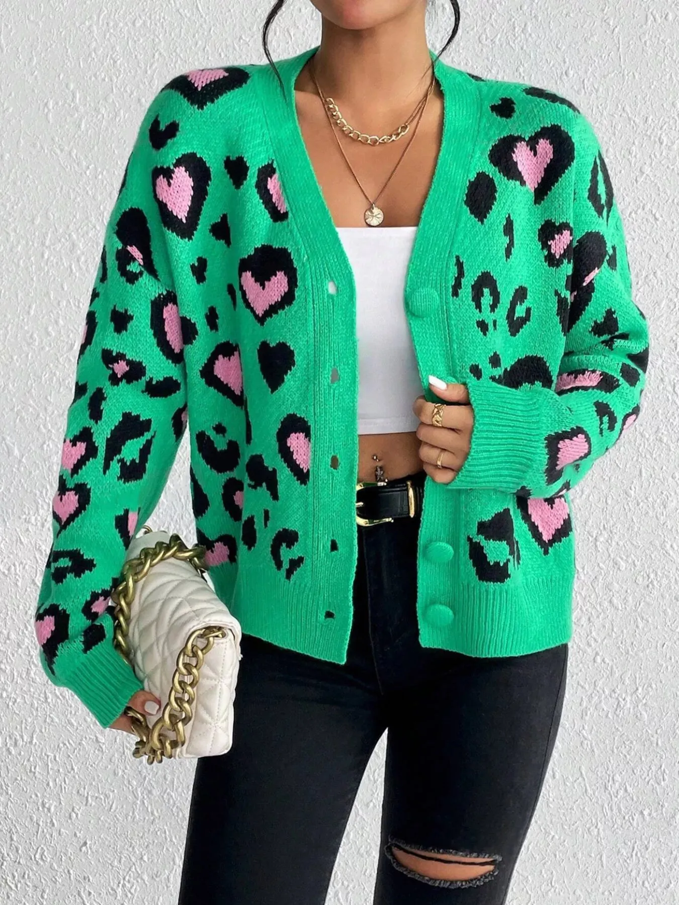 Leopard Button Front Cardigan sold by Charming Charlie product image thumbnail 3