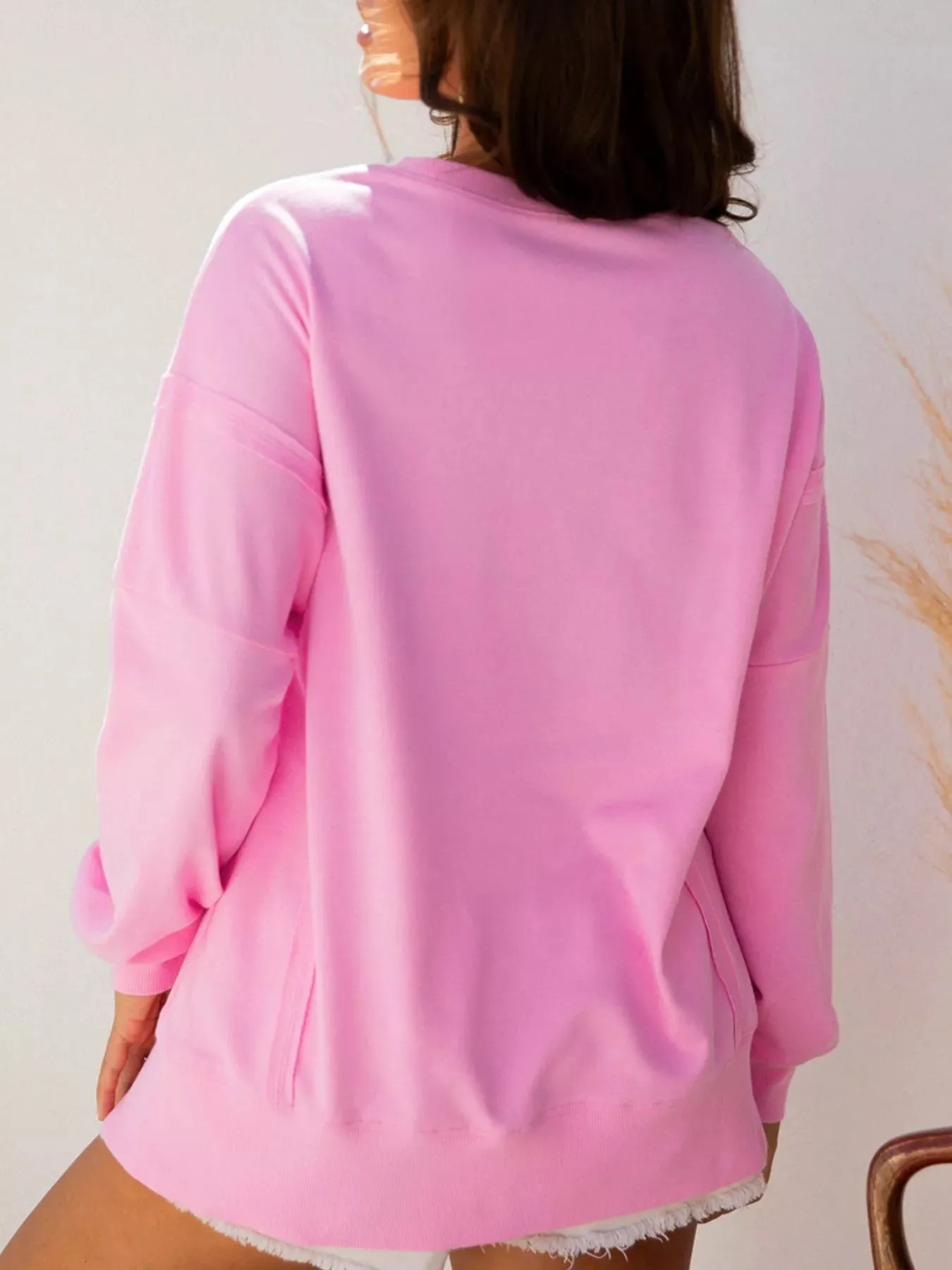 Sequin XOXO Letter Graphic Exposed Seam Baggy Sweatshirt sold by Charming Charlie product image thumbnail 3