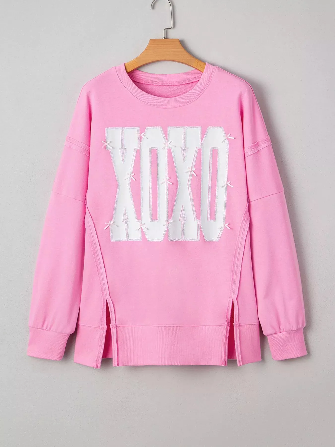 Sequin XOXO Letter Graphic Exposed Seam Baggy Sweatshirt sold by Charming Charlie product image thumbnail 4