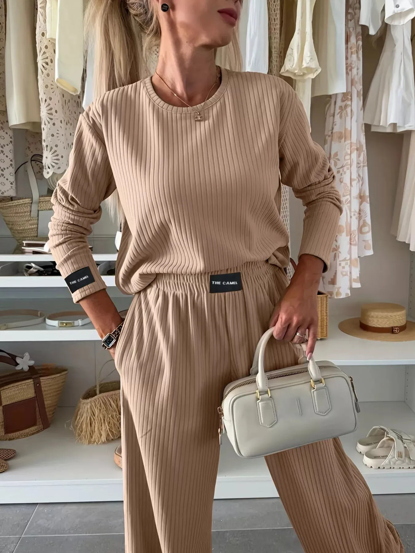 Ribbed Knit Round Neck Top and Pants Set sold by Charming Charlie product image thumbnail 2