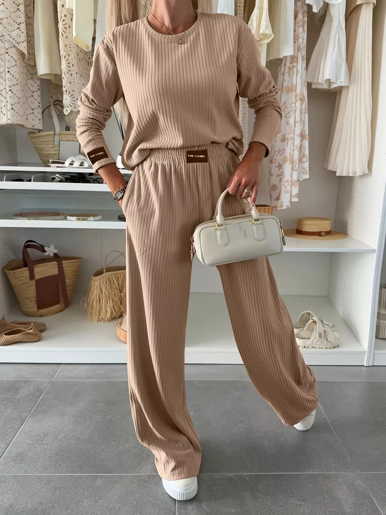 Ribbed Knit Round Neck Top and Pants Set sold by Charming Charlie product image thumbnail 3