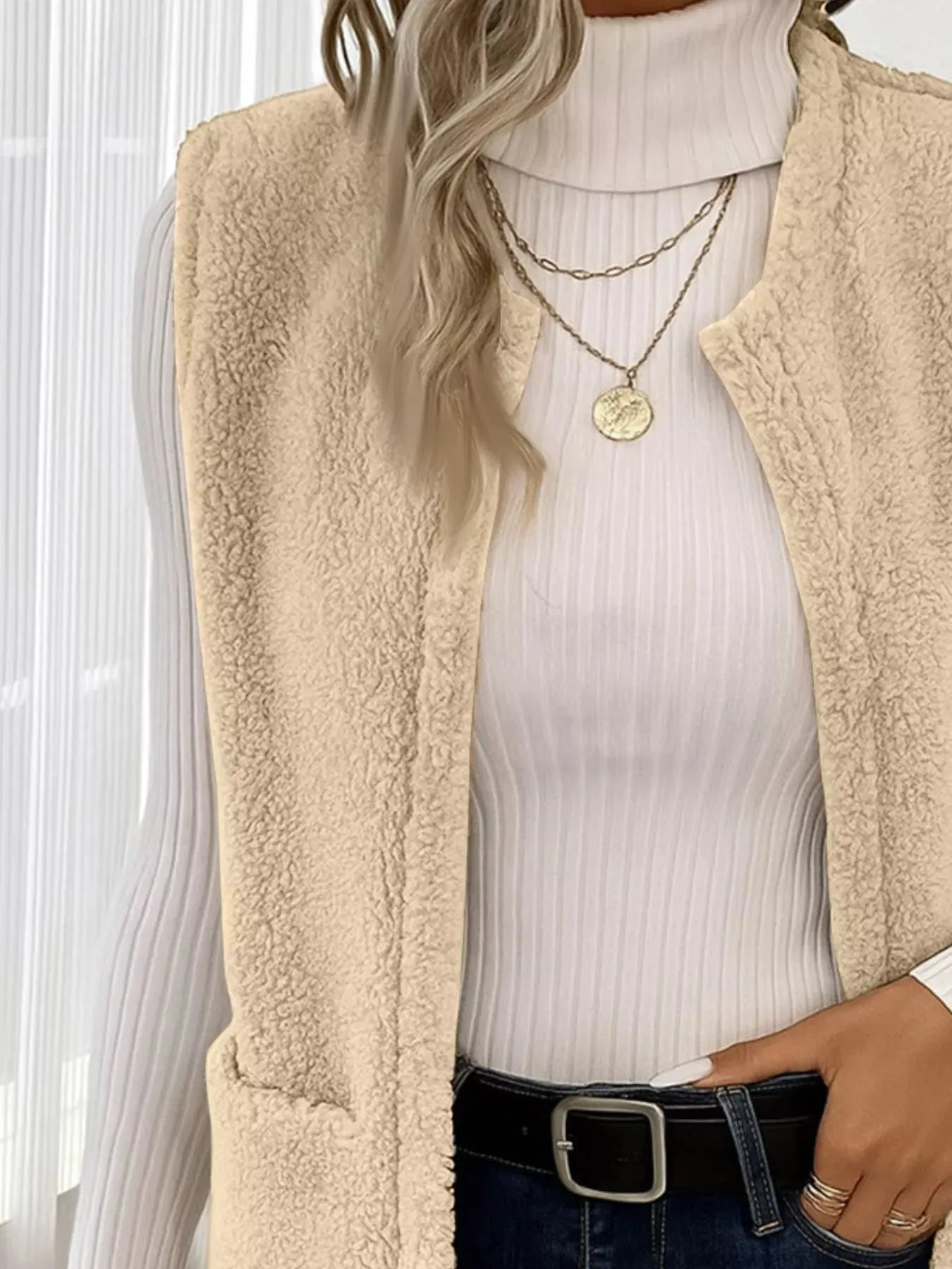 Sleeveless Fuzzy Fleece Vest Coat sold by Charming Charlie product image thumbnail 2