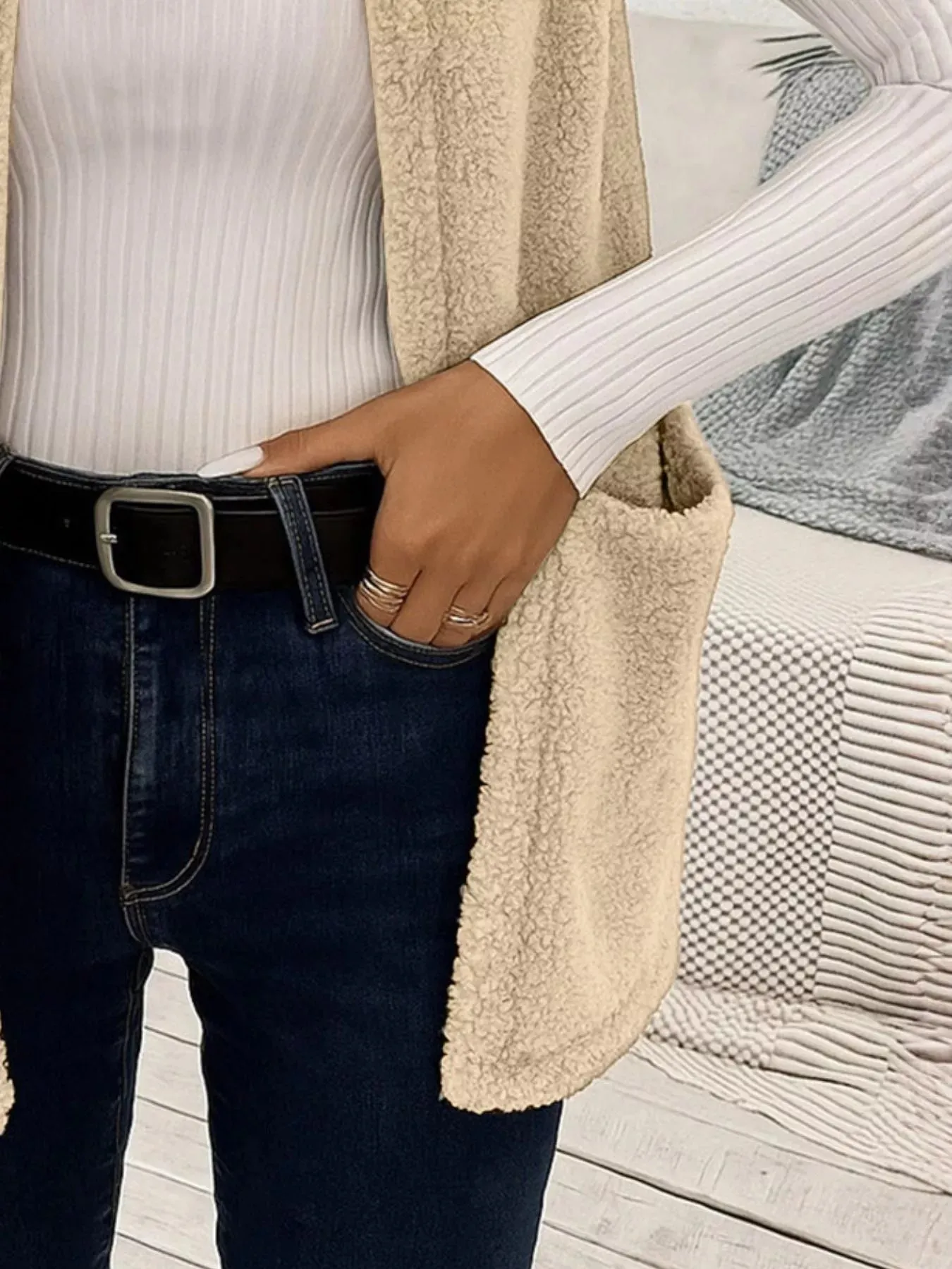 Sleeveless Fuzzy Fleece Vest Coat sold by Charming Charlie product image thumbnail 3