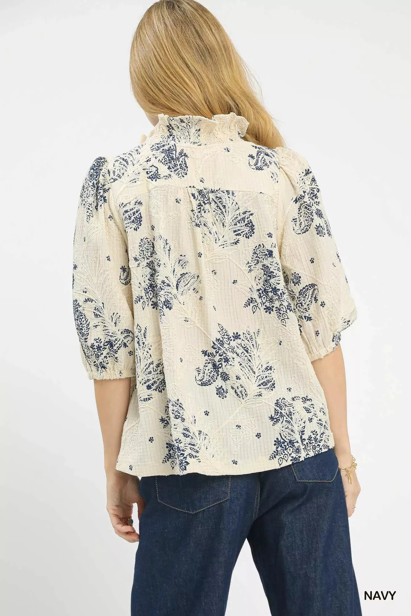 Umgee Floral Embroidered Blouse with Ruffle Trim sold by Charming Charlie product image thumbnail 3