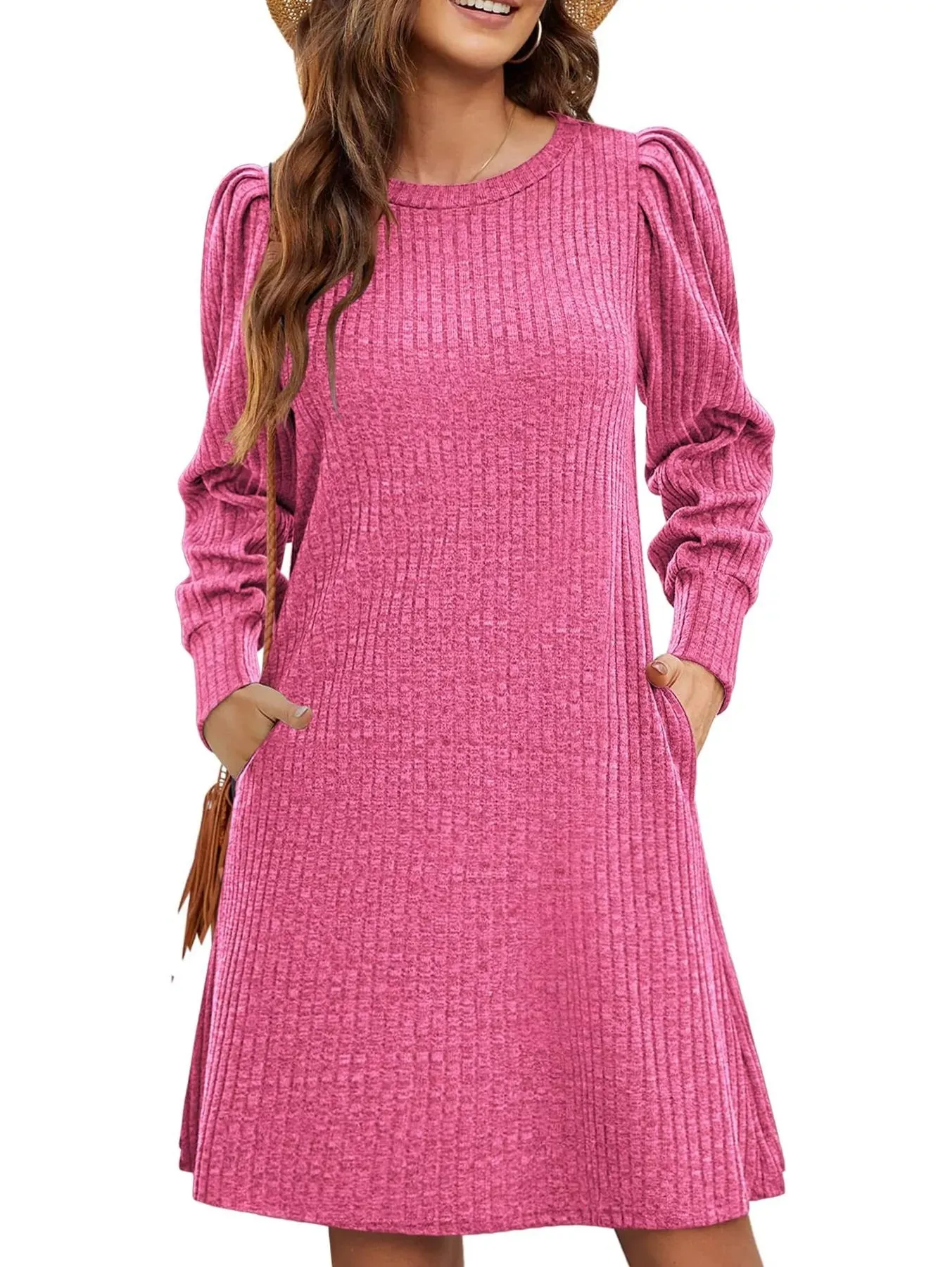 Ribbed Knit Puff Sleeve Casual Mini Dress sold by Charming Charlie product image thumbnail 4